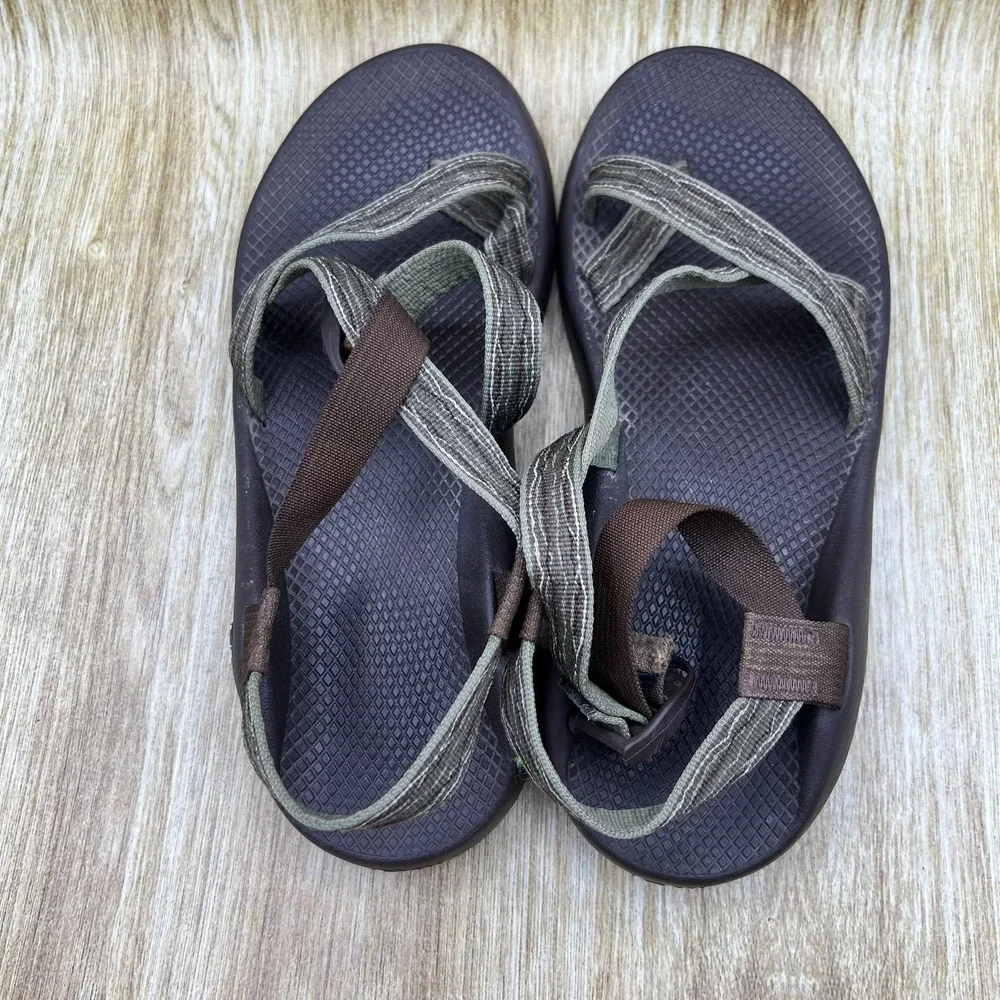 Chaco Z/2 Classic Sandals Mens Size 11 Brown Olive Green Vibram Strappy Toe Loop